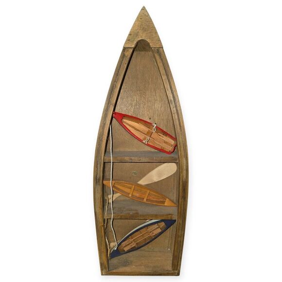Decorative wooden boat shelf or wall hanging, designed in a rustic or nautical s - Picture 1 of 1